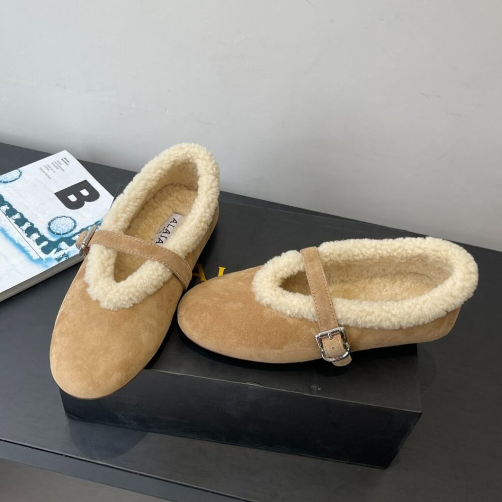 Alaia flat Mary Jane fur shoes
